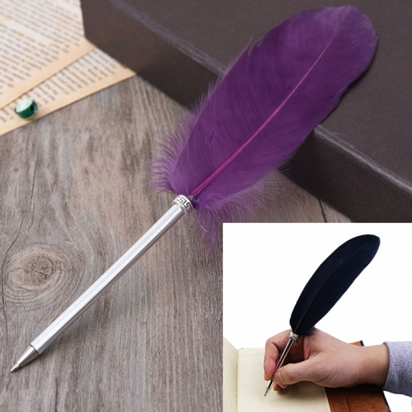 Ostrich Feather Quill Ballpoint Pen Wedding Gift Office School Signature Pen, Length:26cm(Light Purple)