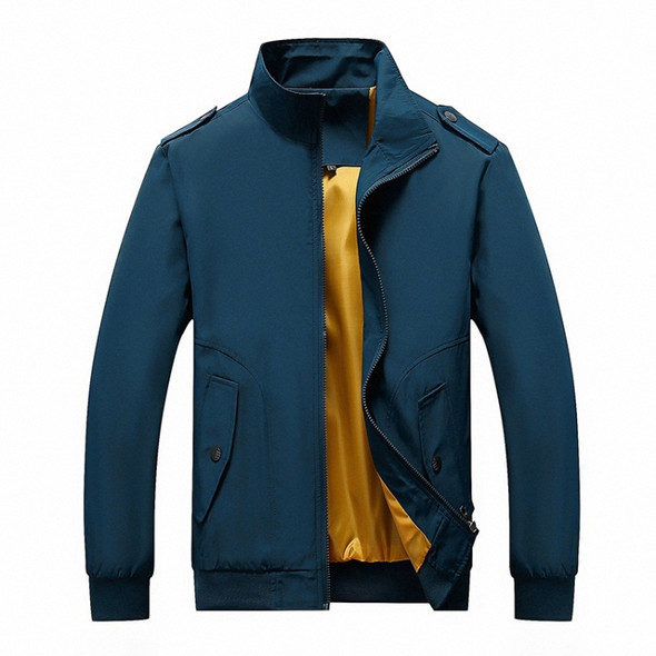 Solid Color Collage Long Sleeve Stand Collar Men Jacket (Color:Blue Size:XXXXL)