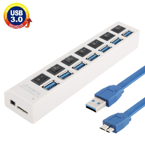 7 Ports USB 3.0 HUB, Super Speed 5Gbps, Plug and Play, Support 1TB(White)