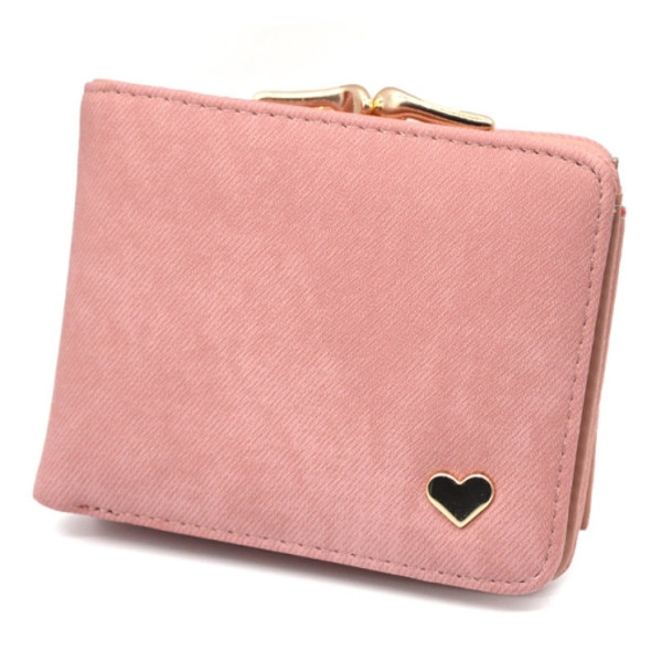 Women Mini Leather Clutch Card Holder Short Wallet(Pink)