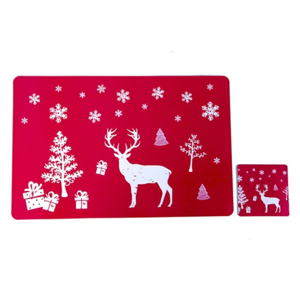 2 Packs Christmas Creative Print Placemat Coaster Decoration, Style:Deer(Red)