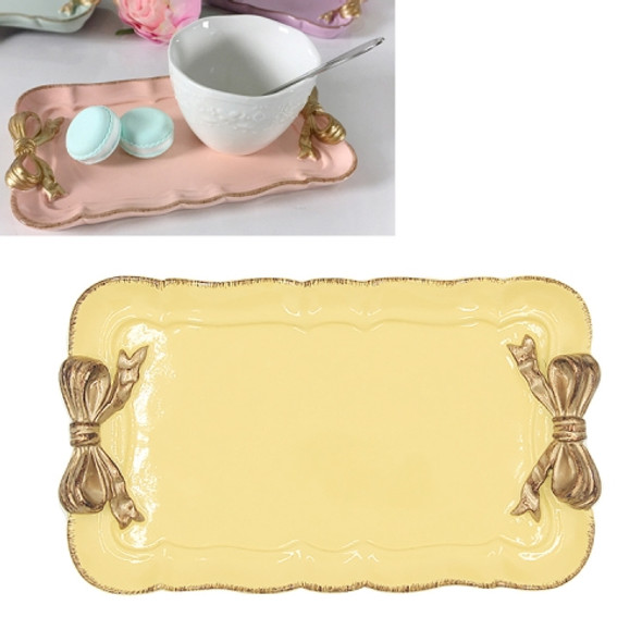 Rectangle Cute Bow Cake Dessert Small Plate Towel Dish Small Jewelry Storage Tray(Yellow )