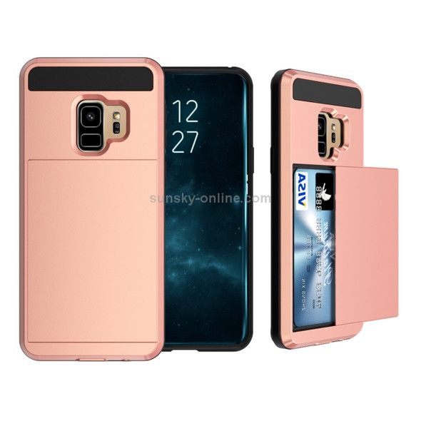 For Galaxy S9 Detachable Dropproof Protective Back Cover Case with Slider Card Slot (Rose Gold)