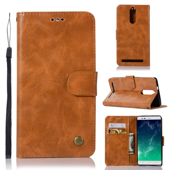 For Lenovo K5 Note Retro Copper Button Crazy Horse Horizontal Flip PU Leather Case with Holder & Card Slots & Wallet & Lanyard(Gold Yellow)