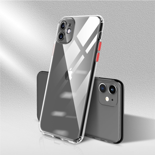 For iPhone 11 Pro Max Color Button Clear Full Coverage Shockproof TPU Case(Red)