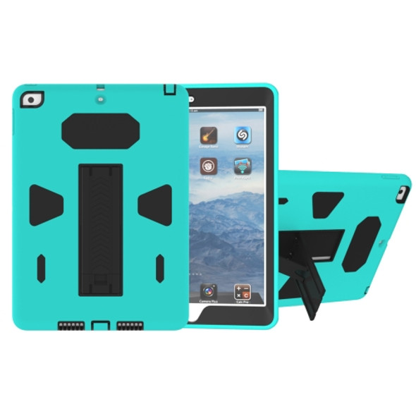 For iPad 9.7 (2018) & iPad 9.7 (2017) PC+Silicone Shockproof Protective Back Cover Case With Holder (Black + Green)
