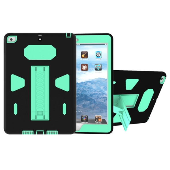 For iPad 9.7 (2018) & iPad 9.7 (2017) PC+Silicone Shockproof Protective Back Cover Case With Holder (Green + Black)