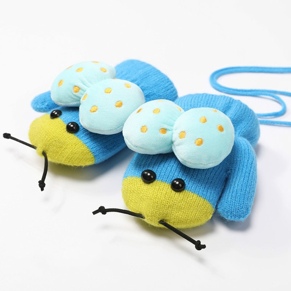 Winter Cute Ladybug Shape Plus Velvet Warm Mittens Hanging Neck Gloves Children Gloves Blue