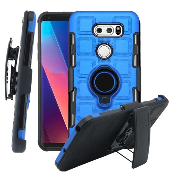 For LG V30 3 In 1 Cube PC + TPU Protective Case with 360 Degrees Rotate Black Ring Holder(Blue)