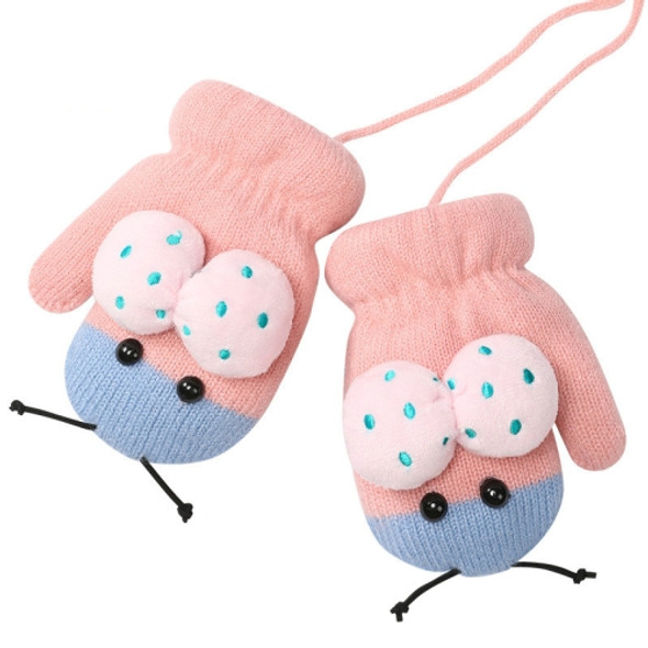 Winter Cute Ladybug Shape Plus Velvet Warm Mittens Hanging Neck Gloves Children Gloves Pink