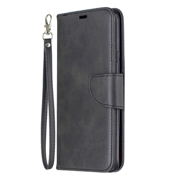 For Galaxy A20s Retro Lambskin Texture Pure Color Horizontal Flip PU Leather Case with Holder & Card Slots & Wallet & Lanyard(Black)