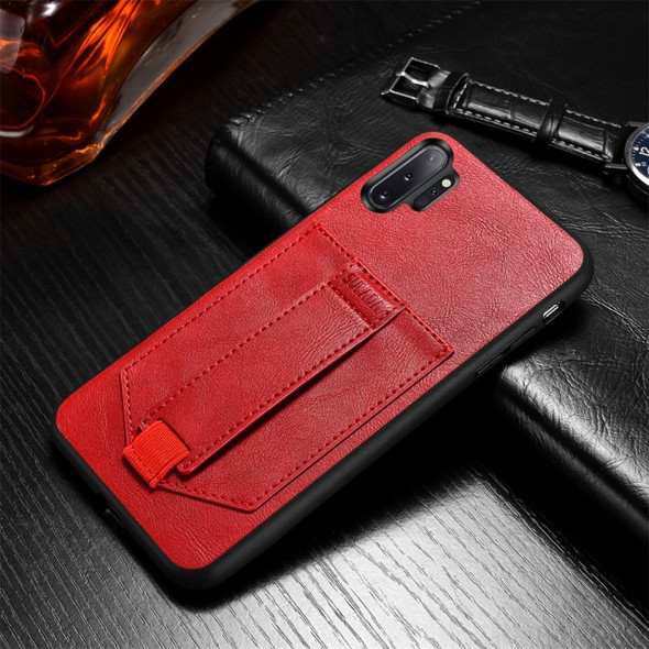 For Galaxy Note 10 SULADA Shockproof TPU + Handmade Leather Protective Case with Holder & Card Slot & Hand Strap(Red)