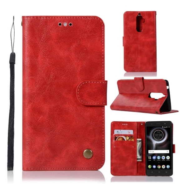 For Lenovo K8 Note Retro Copper Button Crazy Horse Horizontal Flip PU Leather Case with Holder & Card Slots & Wallet & Lanyard(Red)