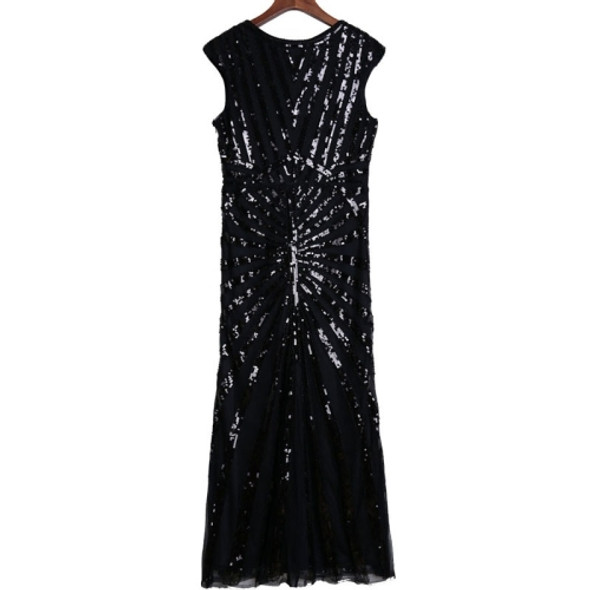 Women Beaded Long Fishtail Dress (Black_XXL)