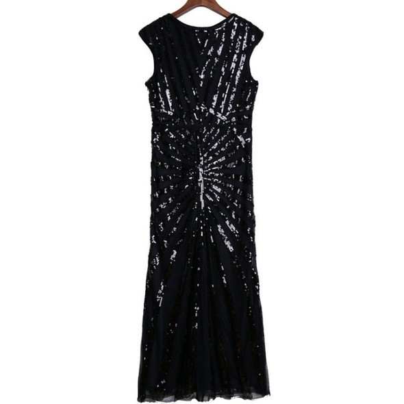 Women Beaded Long Fishtail Dress (Black_XXL)