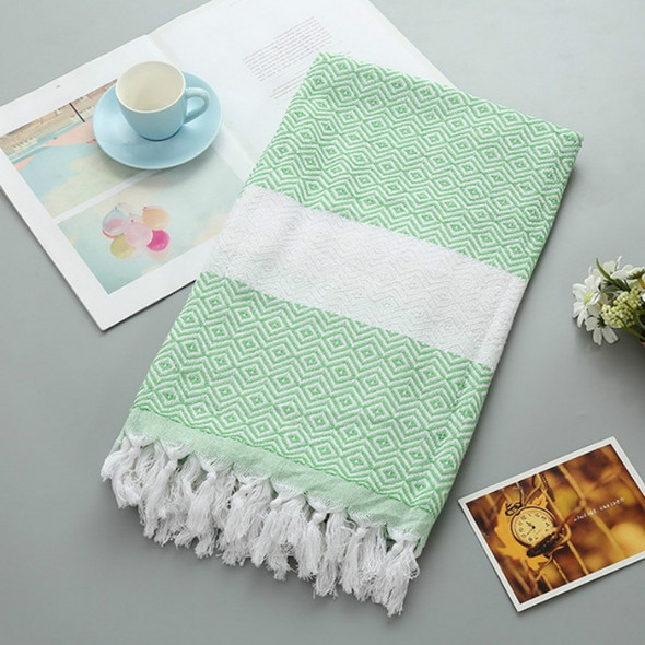 Striped Cotton Bath Towel With Tassels Thin Travel Camping Bath Sauna Beach Gym Pool Blanket Absorbent Easy Care(Green)