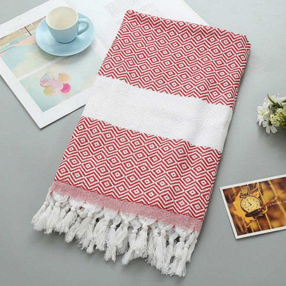 Striped Cotton Bath Towel With Tassels Thin Travel Camping Bath Sauna Beach Gym Pool Blanket Absorbent Easy Care(Red)