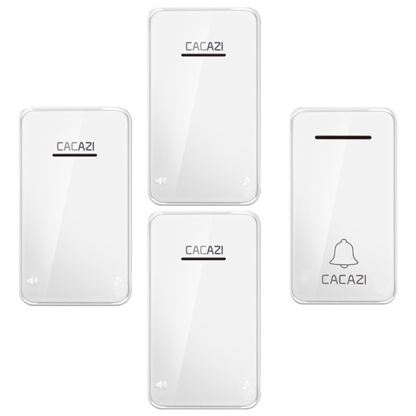 CACAZI FA8 One Button Three Receivers Self-Powered Smart Home Wireless Doorbell, US Plug(White)