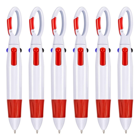 6 PCS Cute Carabiner Ballpoint Pen Multicolor 4 In 1 Colorful Pen School Stationery with Keychain(Red)