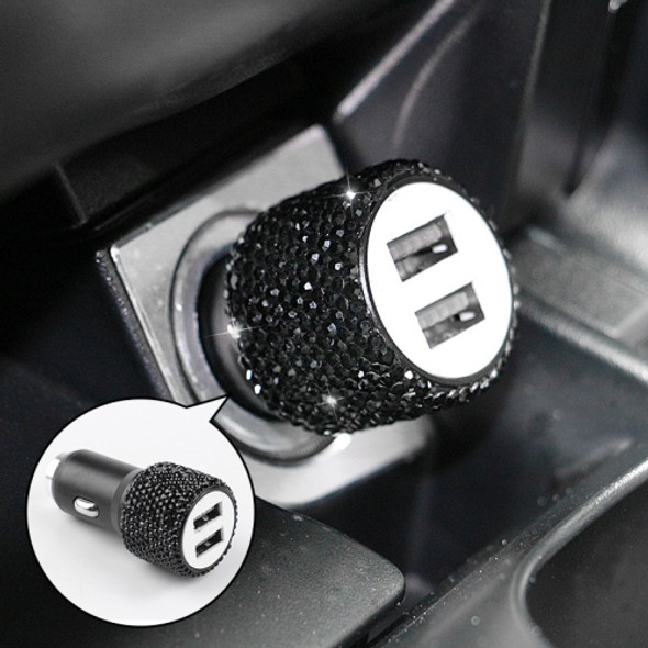 Diamond Car Dual USB Charge Mobile Phone Safety Hammer Charger(black )