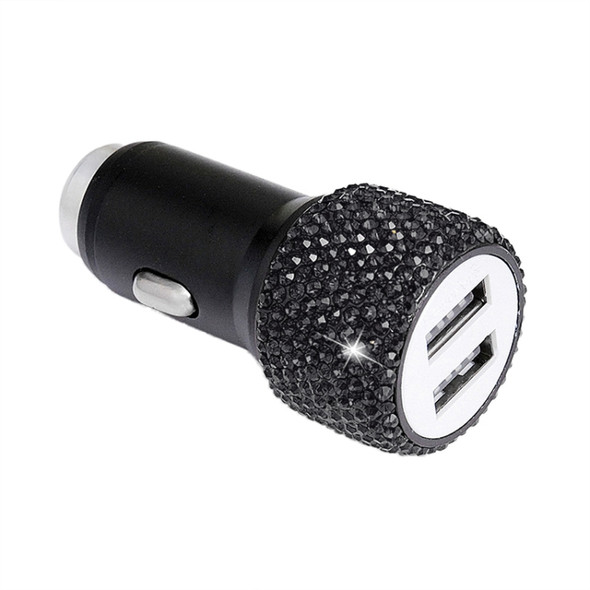 Diamond Car Dual USB Charge Mobile Phone Safety Hammer Charger(black )