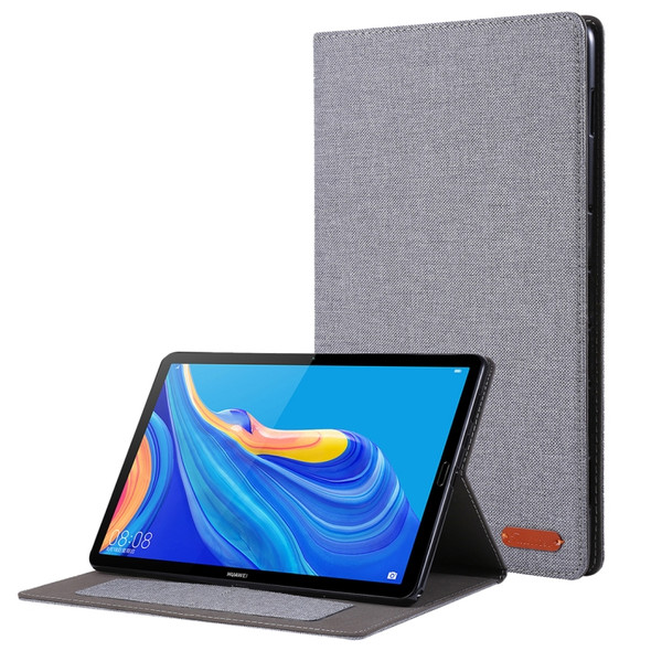 For Huawei MediaPad M6 10.8 Cloth Teature Horizontal Flip PU Leather Case with with Holder & Card Slots(Gray)