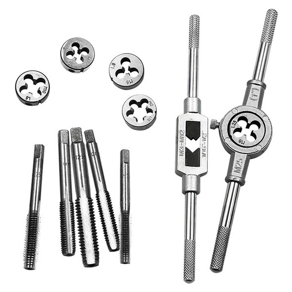 12 PCS Multi-specification Tap and Die Combination Set Hand Metric Wire Tapping Wrench Winch