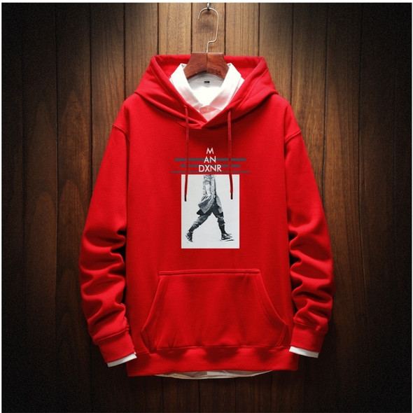 Casual Fashion Plus Velvet Thick Loose Men''s Hoodie Sweatshirt (Color:Red Size:XXXXXXL)