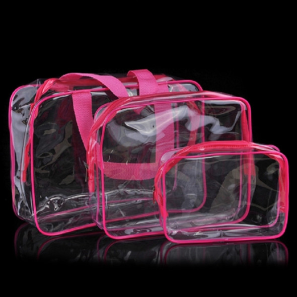 Portable Travel Zip Look PVC Bags Waterproof Transparent Makeup Storage Bag, SIZE:3Pcs Set(Pink)
