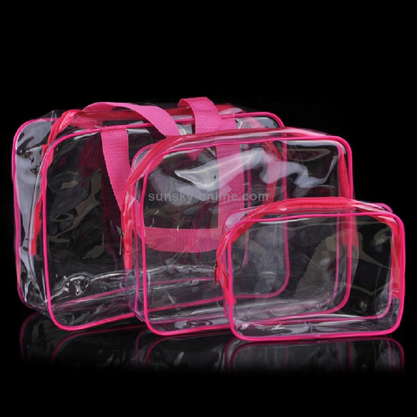 Portable Travel Zip Look PVC Bags Waterproof Transparent Makeup Storage Bag, SIZE:3Pcs Set(Pink)