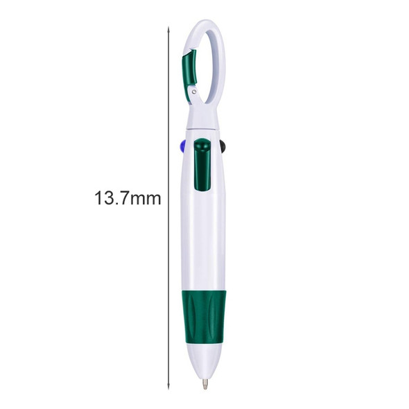 6 PCS Cute Carabiner Ballpoint Pen Multicolor 4 In 1 Colorful Pen School Stationery with Keychain(Green)