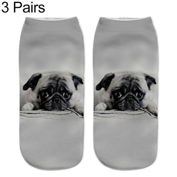 3 Pairs Animal Pattern 3D Printed Socks(568)