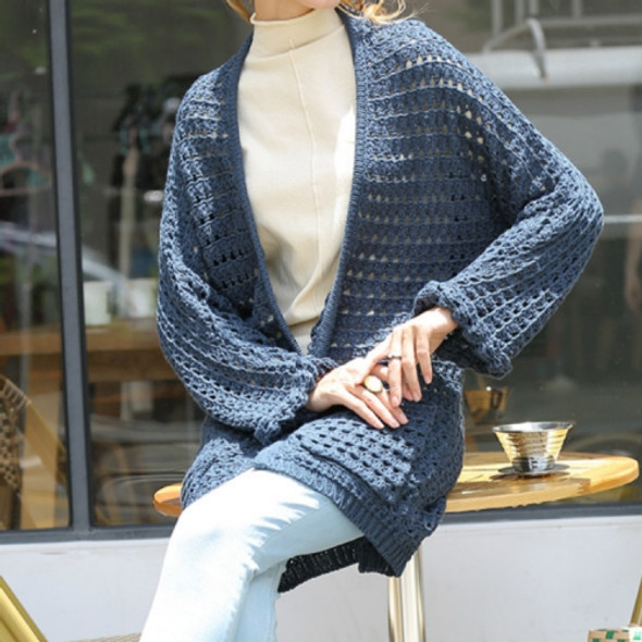 Loose Bat Sleeves Long Knit Sweater, Size: L(Indigo Blue )