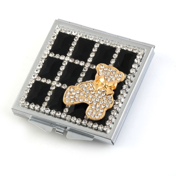 Handmade DIY Diamond Makeup Mirror Folding Square Mirror Gems Bear Shape(Black)