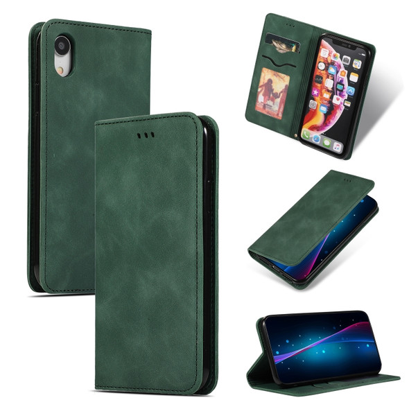 Retro Skin Feel Business Magnetic Horizontal Flip Leather Case for iPhone XR(Army Green)