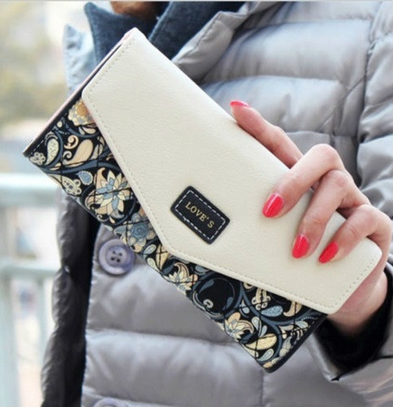 Long Leather Floral Pattern Wallets Coin Purses Money Bag for Women(Black)