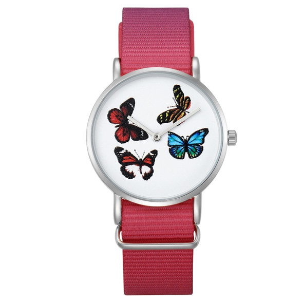 CAGARNY Living Waterproof Butterfly Pattern Round Dial Quartz Movement Alloy Silver Case Fashion Women Watch Quartz Watches with Nylon Band