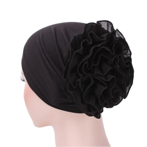 Solid Color Chiffon Big Cap Flower Pullover Turban Hat, Size:One Size(Black)
