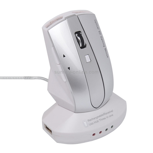 MZ-011 2.4GHz 1600DPI Wireless Rechargeable Optical Mouse with HUB Function(Silver)