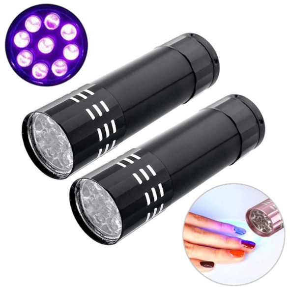2 PCS Nail Dryer Mini LED Flashlight UV Lamp Portable For Nail Gel Fast Dryer(Black)