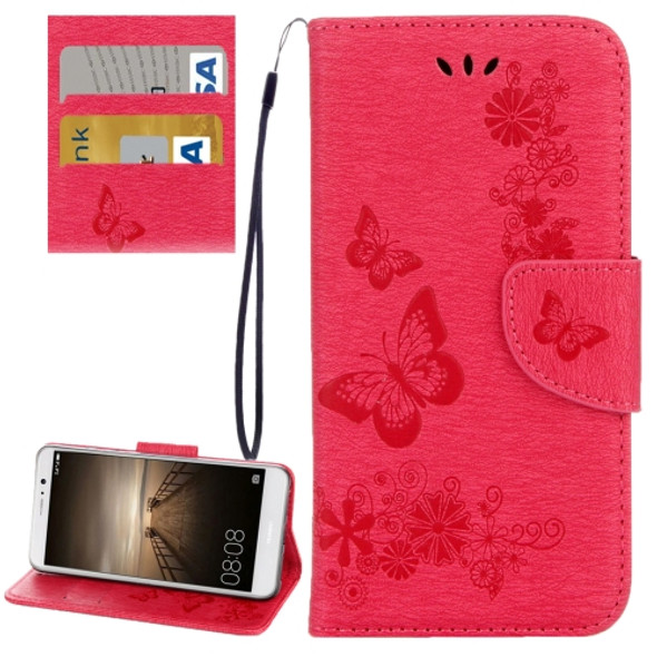 For Huawei  Mate 9 Butterflies Embossing Horizontal Flip Leather Case with Holder & Card Slots & Wallet & Lanyard (Red)