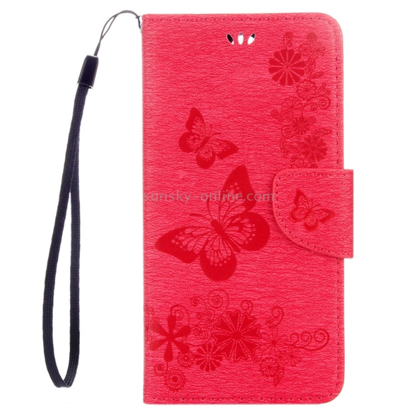 For Huawei  Mate 9 Butterflies Embossing Horizontal Flip Leather Case with Holder & Card Slots & Wallet & Lanyard (Red)