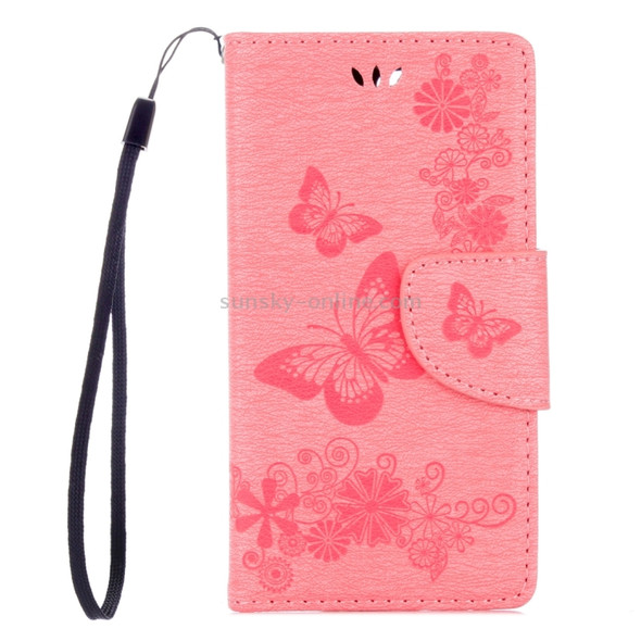 For Sony Xperia X Compact Butterflies Embossing Horizontal Flip Leather Case with Holder & Card Slots & Wallet & Lanyard(Pink)