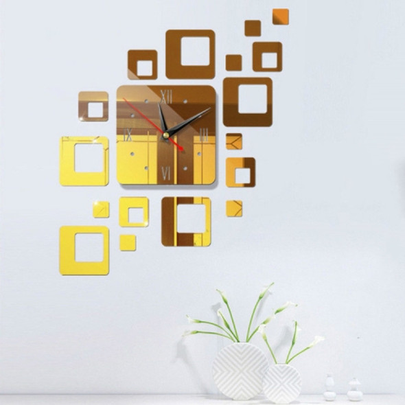 Home Mirror Surface Sticker Home Office Decorative Mirrors 3D Stereo Clock Acrylic Mirror Clock Block Combination Clock(Mirror Deep Gold)