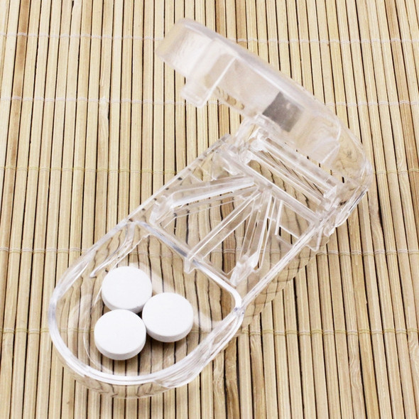 2 PCS Rectangular Plastic Medicine Cutter Storage Pill Box(White)