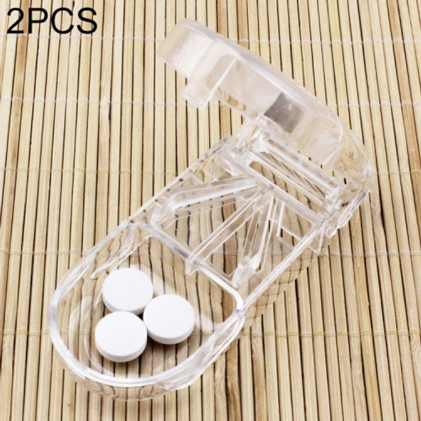 2 PCS Rectangular Plastic Medicine Cutter Storage Pill Box(White)