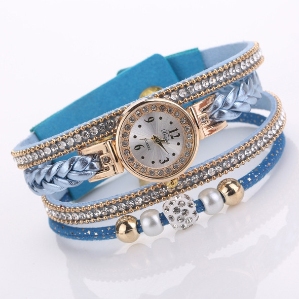 Duoya D249 Woven Twisted Pearls Round Analog Quartz Wrist Bracelet Watch for Ladies(Blue)