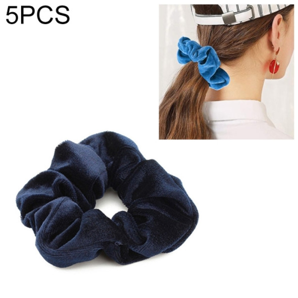 5 PCS Velvet Solid Color Elastic Hair Bands Ponytail Holder Scrunchies Tie Hair Rubber Band Headband(Deep Blue)