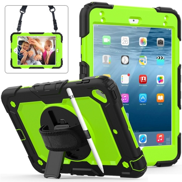 Shockproof Black Silica Gel + Colorful PC Protective Case for iPad Mini 2019 / Mini 4, with Holder & Shoulder Strap & Hand Strap & Pen Slot (Green)