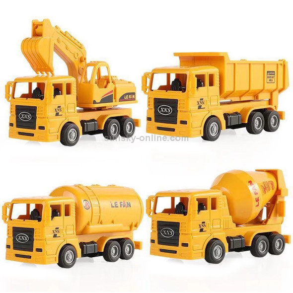 4 in 1 Concrete Mixer Truck + Fuel Tank Truck + Dump Truck + Excavator Inertial Pull Back Car Children Model Toys Car Set
